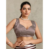 Women's Satin Crepe Printed Saree With Unstitched Blouse 5.5Mtr (Brown)