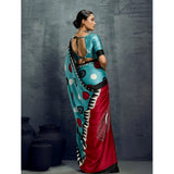 Women's Satin Crepe Printed Saree With Unstitched Blouse 5.5Mtr (Sky Blue)