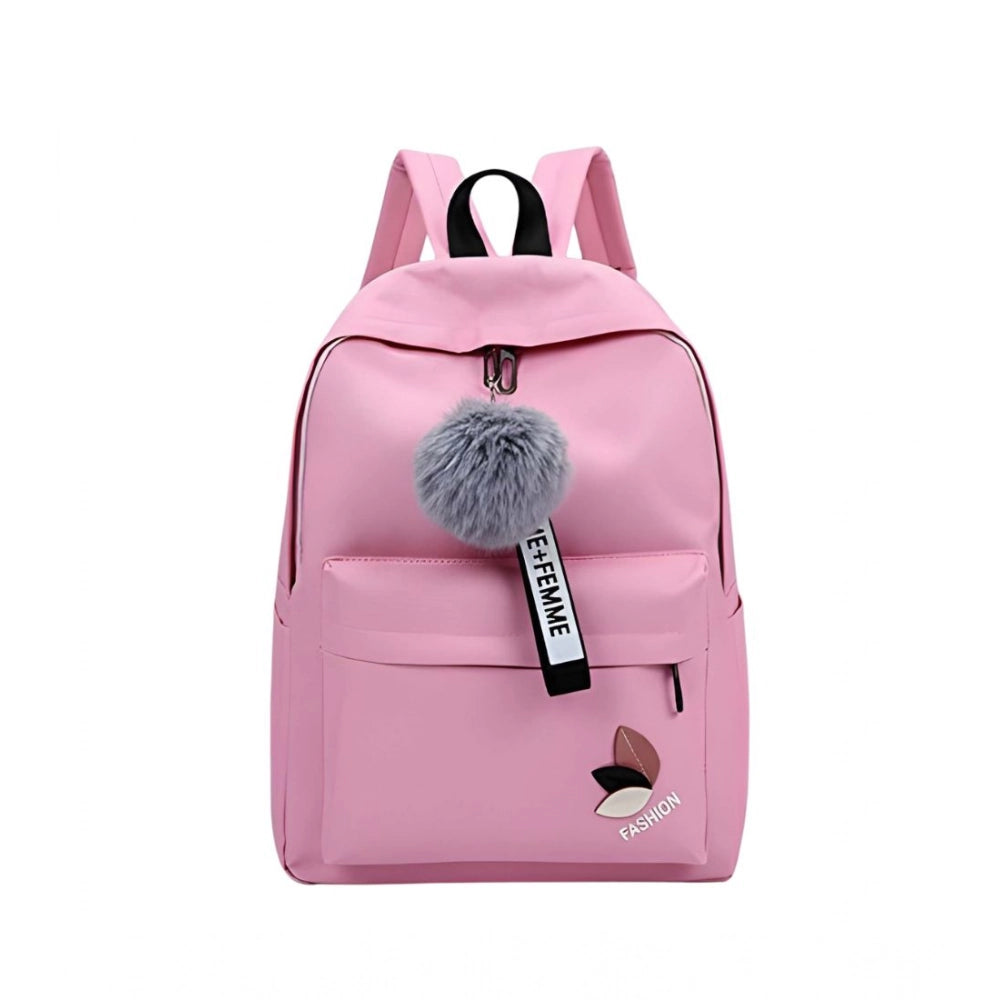 Pink PU Leather Unisex Backpack, medium size with adjustable straps and zipper closure