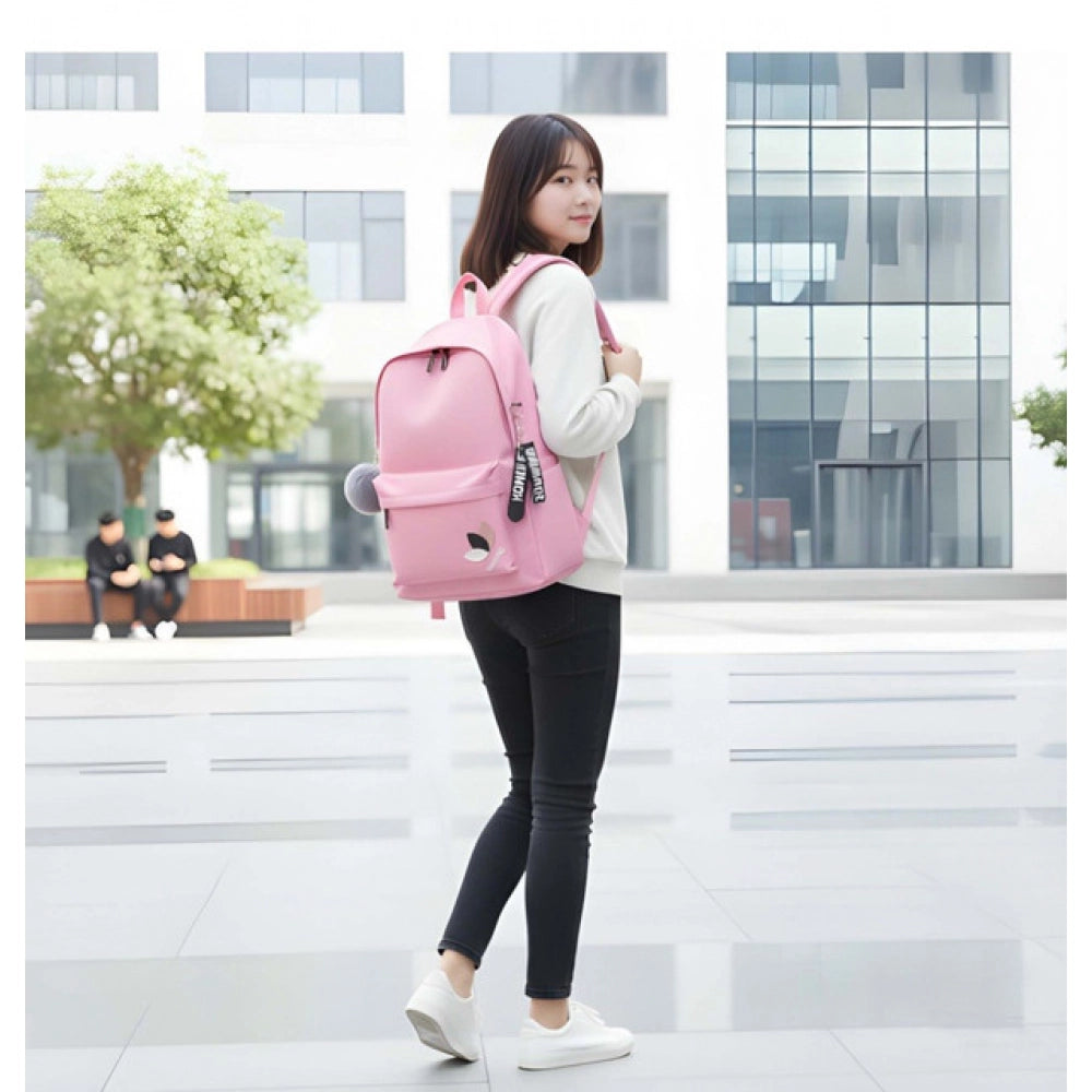 Pink PU Leather Medium Backpack with adjustable straps and zipper closure