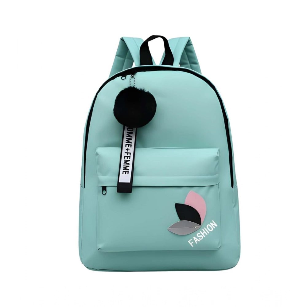 Green PU leather medium unisex backpack with adjustable straps and zipper closure