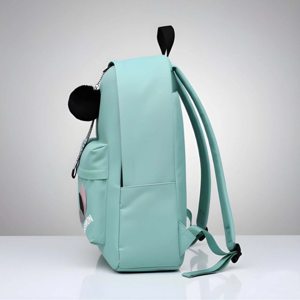 Green PU Leather Unisex Medium Backpack with adjustable straps and zipper closure