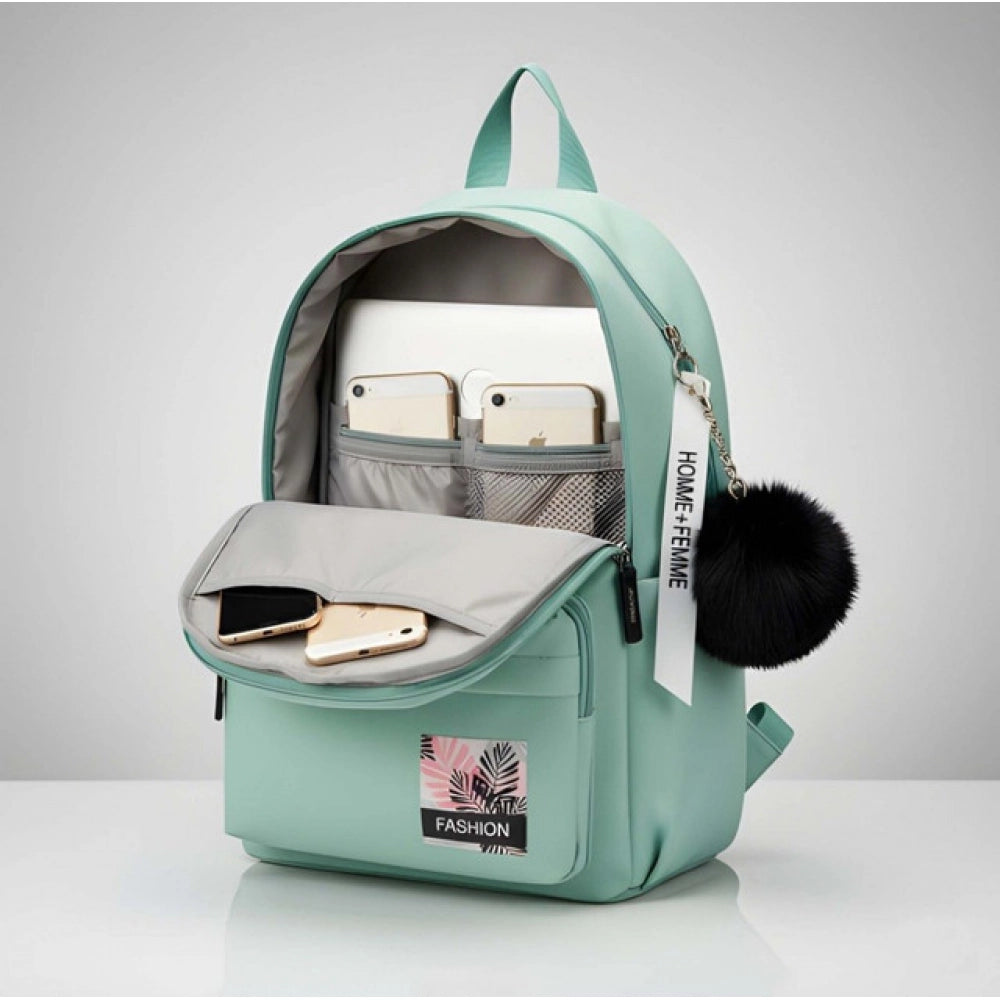 Green PU leather unisex medium zipper backpack with adjustable straps and dual handles