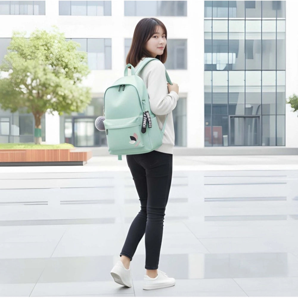 Green PU Leather Unisex Medium Backpack with adjustable straps and zipper closure