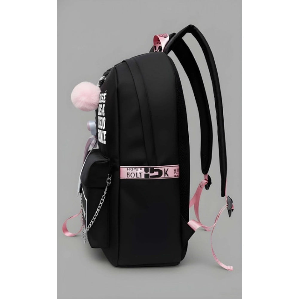Black PU leather unisex medium backpack with adjustable strap and zipper closure