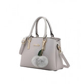 Grey PU leather solid shoulder zipper handbag with adjustable-removable strap and dual handles, inner polyester lining