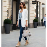 Grey PU Leather Solid Shoulder Handbag with adjustable strap and zipper closure