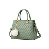 Women's PU Leather Solid Shoulder Zipper Handbag (Green)