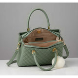 Green PU Leather Solid Shoulder Handbag with 3 compartments & adjustable strap