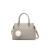 Grey PU leather solid shoulder zipper handbag with polyester lining, dual handle, and adjustable removable strap