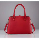 Red PU Leather Solid Shoulder Zipper Handbag with polyester lining & adjustable-removable strap