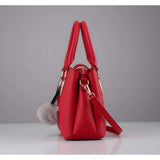 Red PU Leather Solid Shoulder Handbag with 3 Compartments, polyester lining, adjustable & removable strap, zipper closure & dual handle