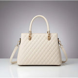 Women's PU Leather Solid Shoulder Zipper Handbag (Cream)
