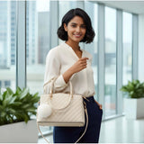 Cream PU leather solid shoulder handbag with adjustable-removable strap & zipper closure