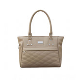 Beige PU leather handbag for women, 4 compartments, adjustable strap, dual handles & zipper closure