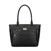 Black PU leather solid shoulder handbag with adjustable strap and zipper closure, featuring 4 compartments and polyester lining