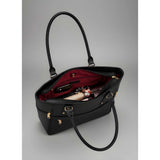 Black PU leather solid shoulder handbag with 4 compartments, adjustable strap, and zipper closure