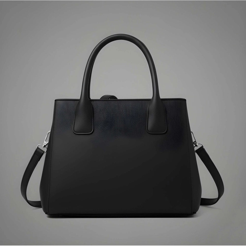 Black PU leather shoulder zipper handbag with 2 compartments and adjustable-removable strap