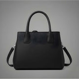 Black PU leather shoulder zipper handbag with 2 compartments and adjustable-removable strap