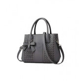 Grey PU leather solid shoulder handbag with dual handles, adjustable-removable strap, polyester lining, and zipper closure