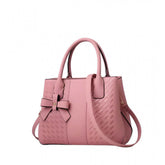Pink PU Leather Solid Handbag, dual handle with adjustable-removable strap, polyester lining, zipper closure