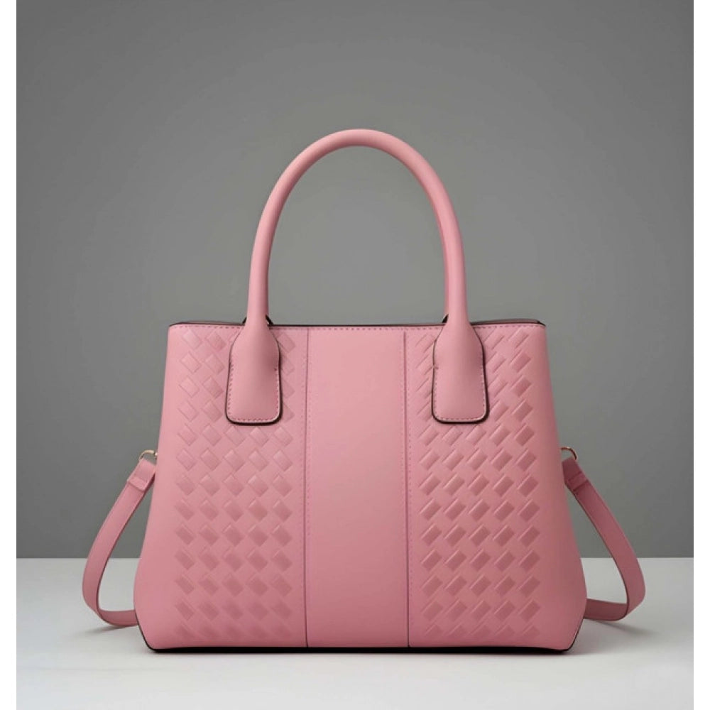 Pink PU Leather Solid Shoulder Handbag with 2 compartments & adjustable strap