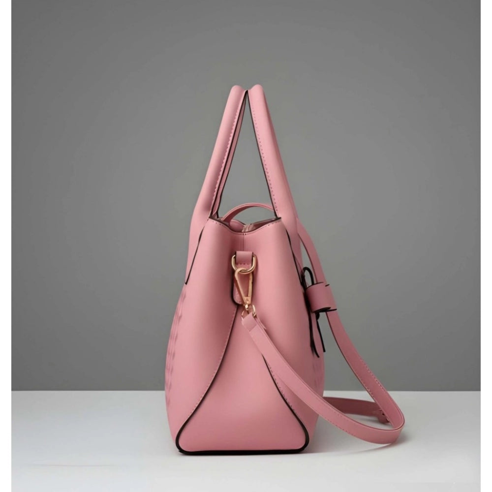 Pink PU leather solid shoulder handbag with 2 compartments, adjustable-removable strap, and zipper closure