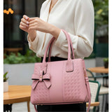 Pink PU Leather Solid Shoulder Handbag with Adjustable Strap - Polyester lining, dual handle, zipper closure