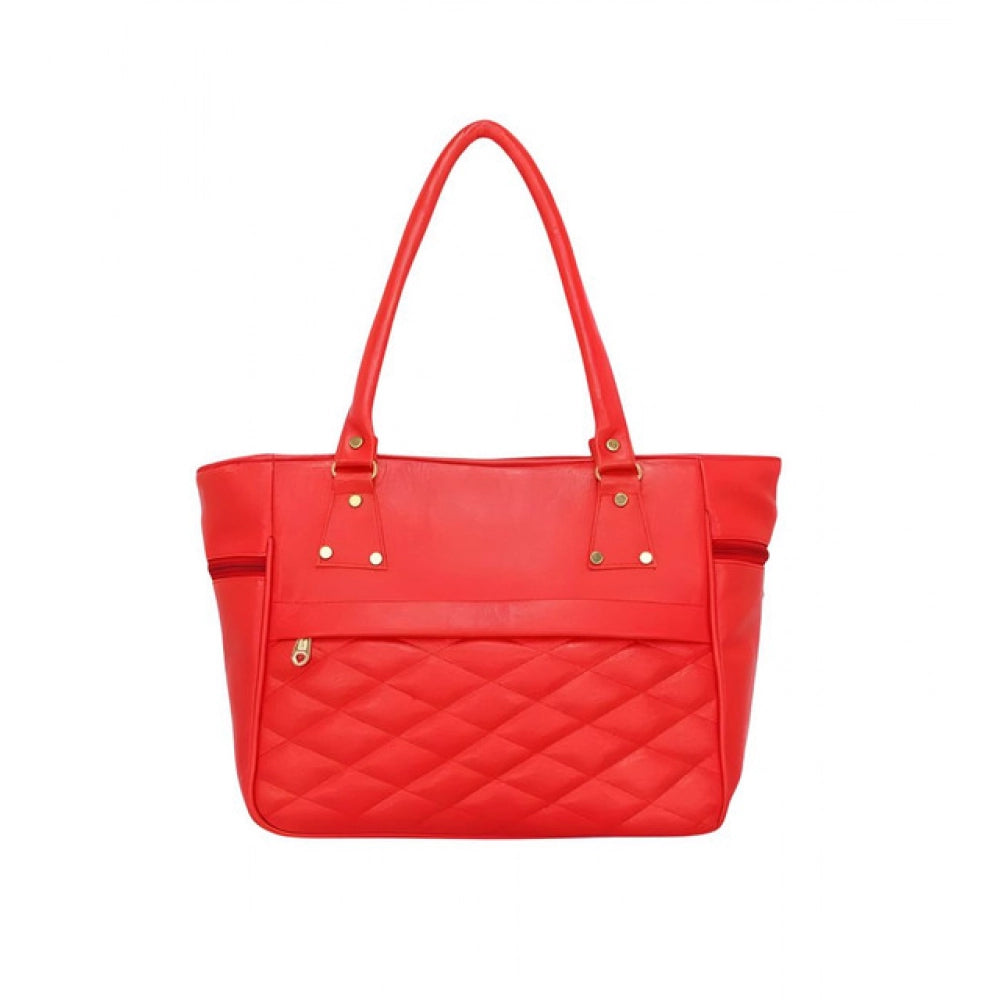 Red PU leather solid shoulder handbag with adjustable strap and zipper closure