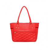 Red PU leather solid shoulder handbag with adjustable strap and zipper closure
