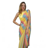 Multi-colored linen printed saree with unstitched blouse (5.5Mtr), vibrant traditional attire for women