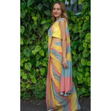 Women's Linen Printed Saree With Unstitched Blouse 5.5Mtr (Multicolor)