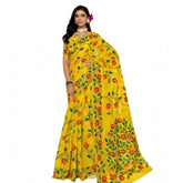 Yellow georgette printed saree with unstitched blouse (5.5Mtr), traditional Indian women's fashion accessory