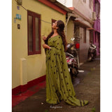 Women's Linen Printed Saree With Unstitched Blouse 5.5Mtr (Green)