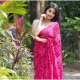 Women's Georgette Printed Saree With Unstitched Blouse 5.5Mtr (Pink)