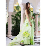 Women's Linen Printed Saree With Unstitched Blouse 5.5Mtr (Green)