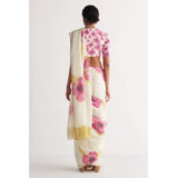 Women's Linen Printed Saree With Unstitched Blouse 5.5Mtr (White)