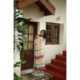 Women's Linen Printed Saree With Unstitched Blouse 5.5Mtr (Multicolor)