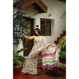 Women's Linen Printed Saree With Unstitched Blouse 5.5Mtr (Multicolor)