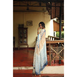 Women's Linen Printed Saree With Unstitched Blouse 5.5Mtr (White)