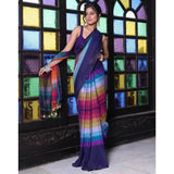 Women's Linen Printed Saree With Unstitched Blouse 5.5Mtr (Navy)