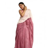 White linen printed saree with unstitched blouse, vibrant floral patterns