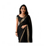 Women's Vichitra Silk Printed Saree With Unstitched Blouse 5.5Mtr (Black)