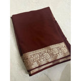 Women's Vichitra Silk Printed Saree With Unstitched Blouse 5.5Mtr (Brown)