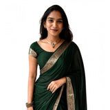 Women's Vichitra Silk Printed Saree With Unstitched Blouse 5.5Mtr (Green)