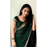 Women's Vichitra Silk Printed Saree With Unstitched Blouse 5.5Mtr (Green)