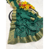Women's Vichitra Silk Printed Saree With Unstitched Blouse 5.5Mtr (Green)