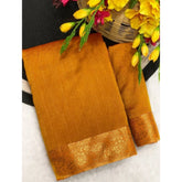 Mustard vichitra silk printed saree with unstitched blouse (5.5mtr), high-quality traditional Indian women's wear
