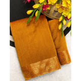 Women's Vichitra Silk Printed Saree With Unstitched Blouse 5.5Mtr (Mustard)