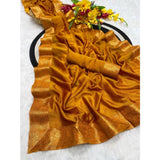 Women's Vichitra Silk Printed Saree With Unstitched Blouse 5.5Mtr (Mustard)
